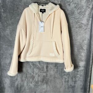UGG Plush Sherpa-Trim Hoodie in Blush and Cream